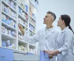 dos farmacéuticos tras una solicitud de reembolso de gastos de farmacia deAdeslas